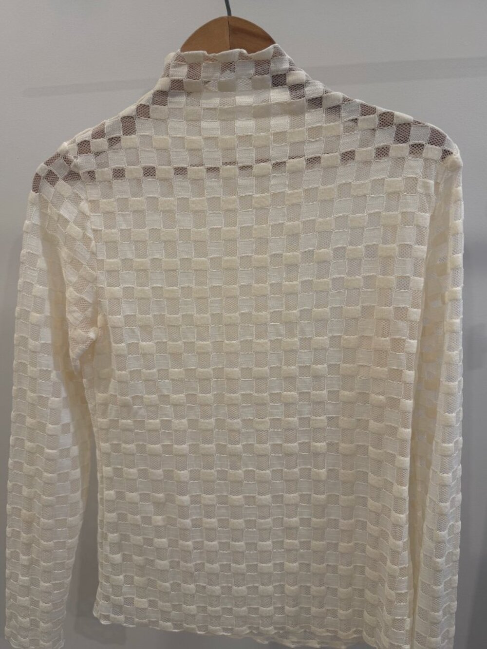 Mock Neck Checkered Mesh Top - Picture 2 of 3
